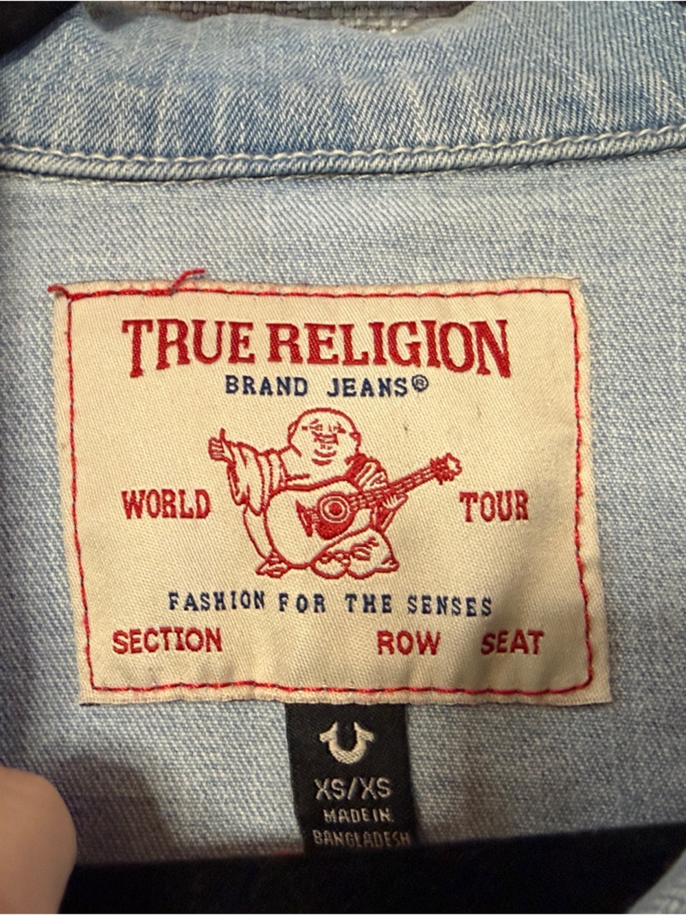 True Religion Light Blue Denim Jacket with Red Logo Patch - Picture 2 of 8